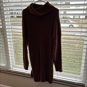 Brown Cowl Neck Dress with Cozy Knit